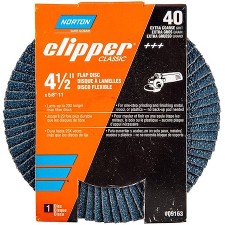 Norton Abrasives Norton Clipper 4-1/2 in. D X 5/8-11 in. Zirconia Alumina/X-Wt Cotton Flap Disc 40 Grit 1 pk 70184609163